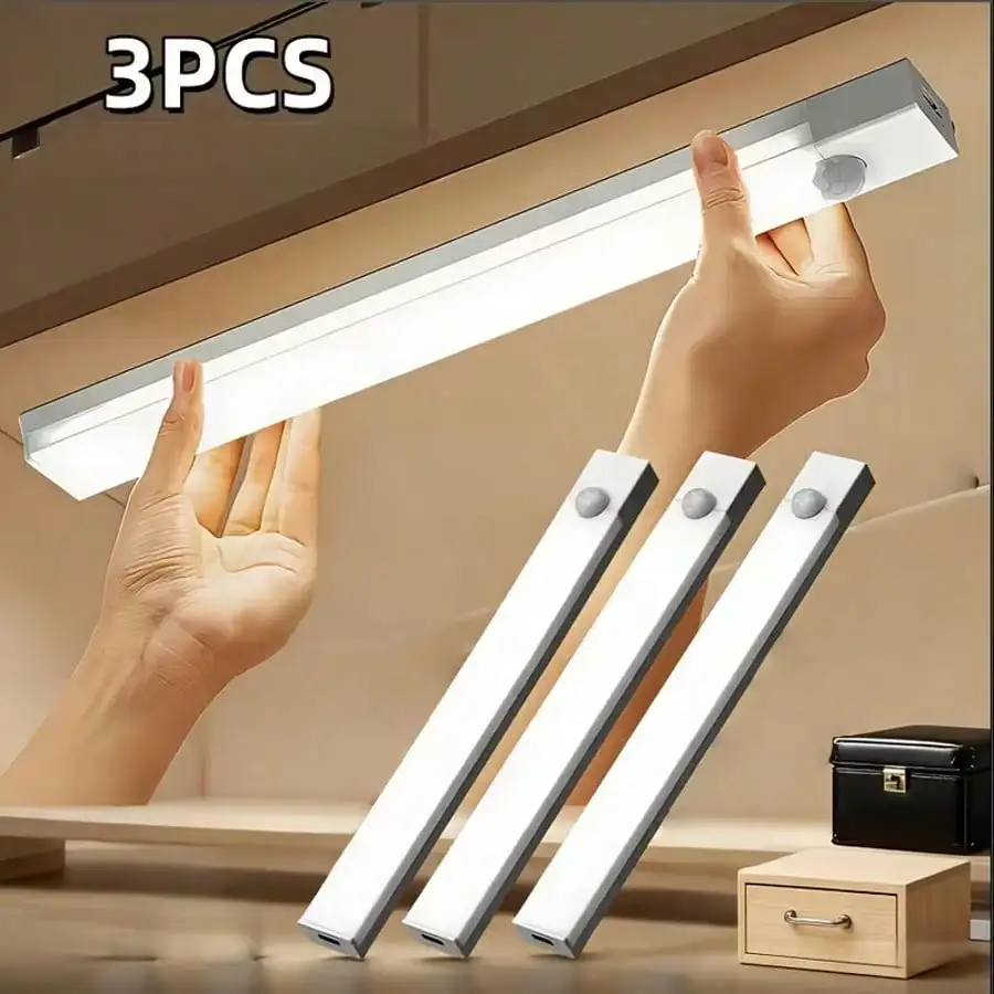 6/3 Motion Sensor Lights - Dimmable Cabinet Lights, USB Charging Sensor Lights, 3 Adjustable Modes, Equipped With USB Charging Cables, Suitable For LED Indoor Lighting In Offices, Bedrooms, Wardrobes, Refrigerators, And Kitchens