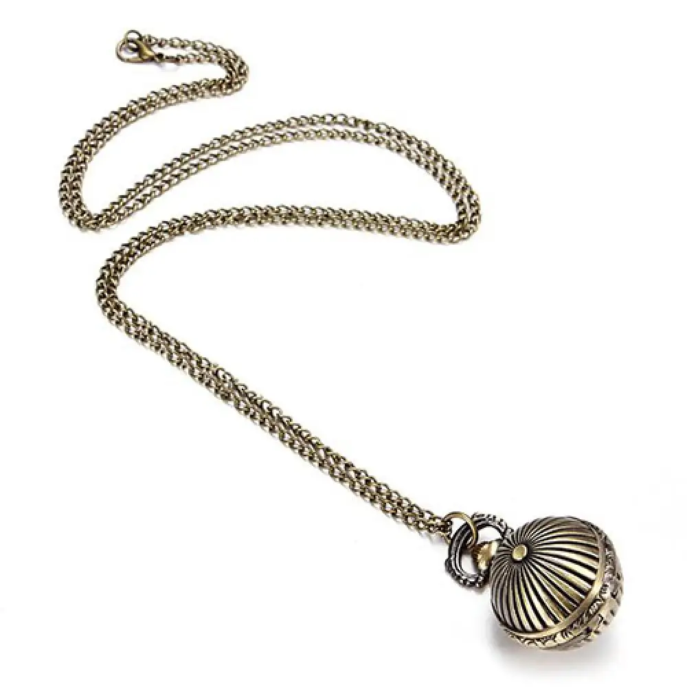 Retro Ball Pocket Watch Metal Steampunk Quartz Necklace Pendant Chain Small Vintage Pocket Watch Men Women Christmas Gift