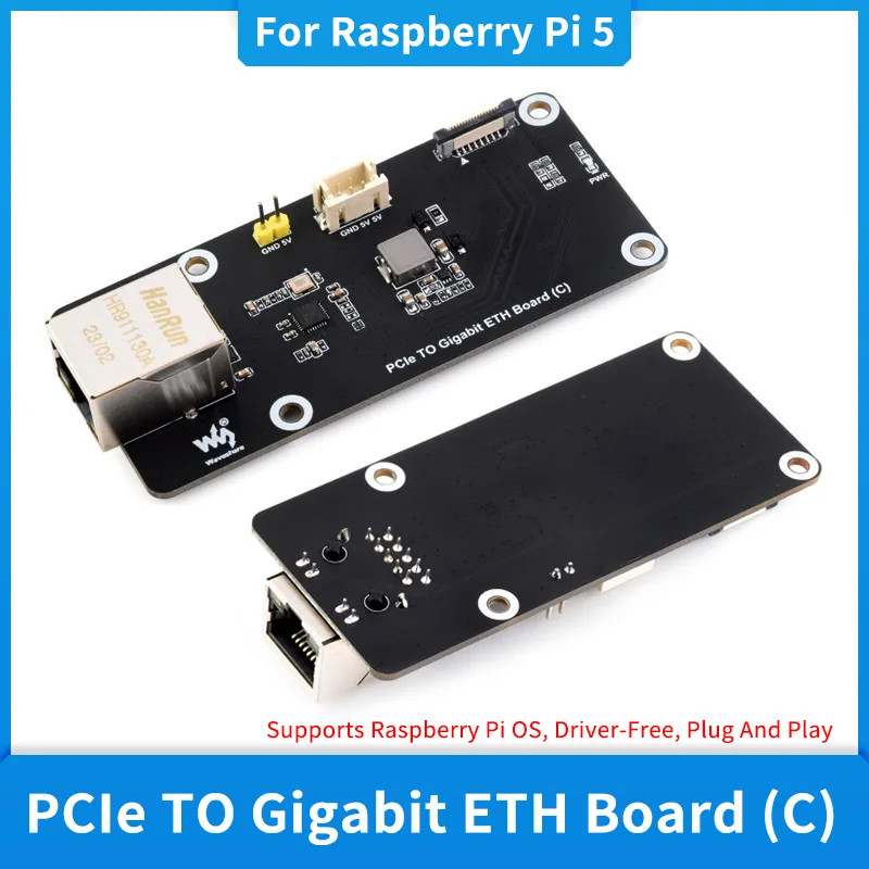 

Плата PCIe-Gigabit ETH (C) для адаптера Raspberry Pi 5 PCIe Plug And Play с прозрачной акриловой монтажной пластиной для RPi 5