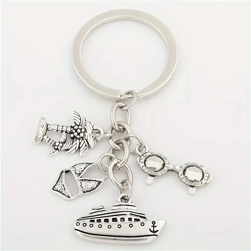 1pc Cruise Ship Bikini Keychain, Silvery Cozy Beach Keyring, For Bags Car Keys Decor, Summer Travel Gift