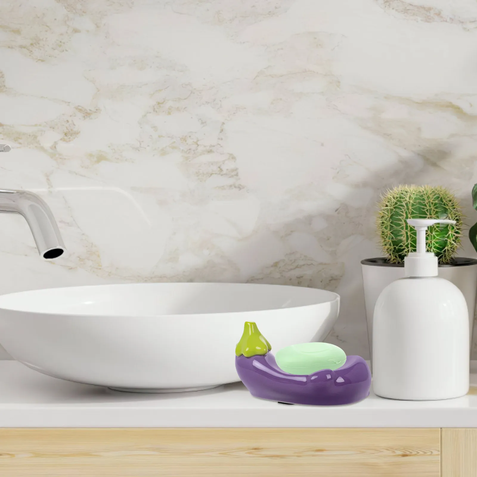 

Милая керамическая мыльница в форме баклажана с самоотводом воды, держатель для мыла, органайзер для губок для ванной комнаты и кухонной столешницы