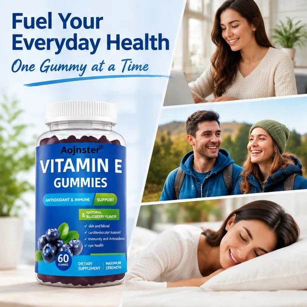 Vitamin E Blueberry Flavor Gummies, Antioxidant Ingredients, Support Eye Health, Maximum Strength, 60 Gummies