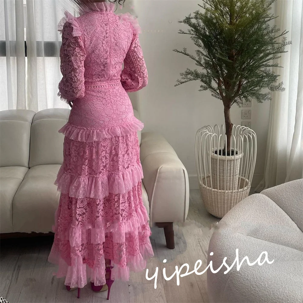 Jiayigong Prom Lace Tiered Ruffles Graduation A-line High Collar Custom Occasion Gown Sukienki midi