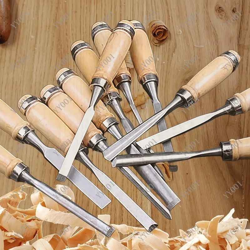 12Pcs Wooden Carving Chisel Set Woodworking Tools with Storage Pouch Full Size Knife Gouge Kit