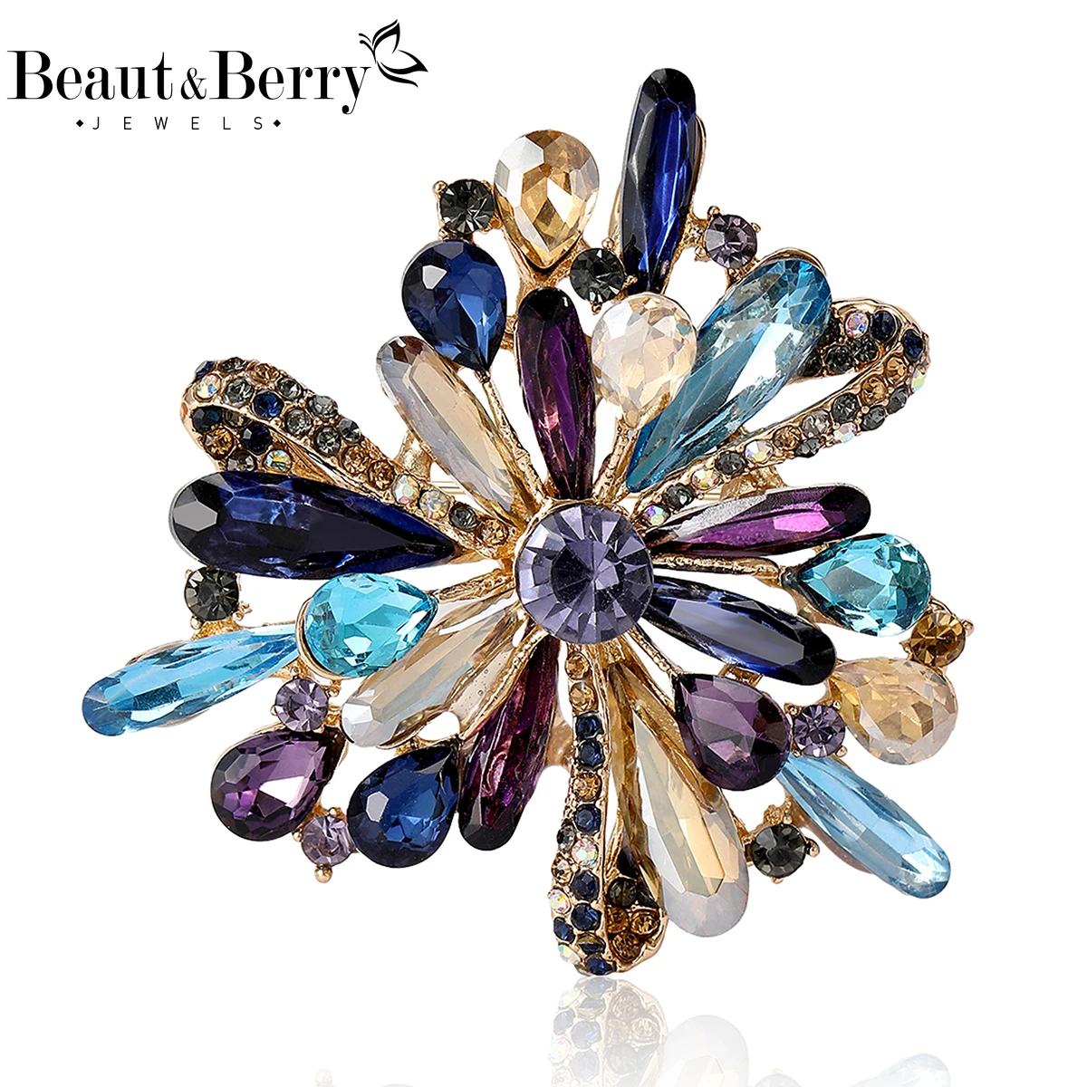 Beaut&Berry Luxury Rhinestone Flower Brooches for Women Unisex Crystal Pins Casual Party Jewelry Accessories Gifts Decoration