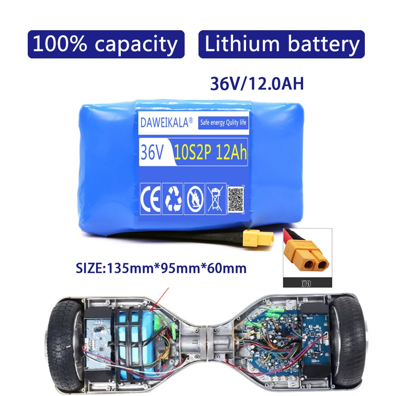 2025 Upgrade 36V Battery pack 12000mAh Rechargeable Lithium ion battery for Electric self balancing Scooter Hover Board unicycle