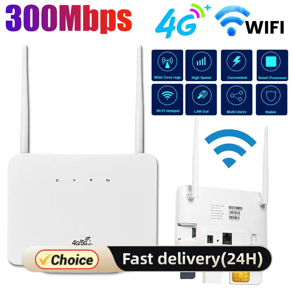 

4G Wireless Router 300Mbps 4G LTE CPE Router Modem External Antenna with Sim Card Slot EU Plug for Home Travel Work