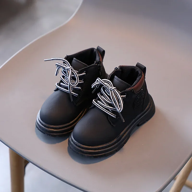 Autumn Winter Children Lace-up Short Boots Kids Plush Soft-soled Non-slip Warm School Cotton Boot Boy Girl Snow Boot Casual Shoe
