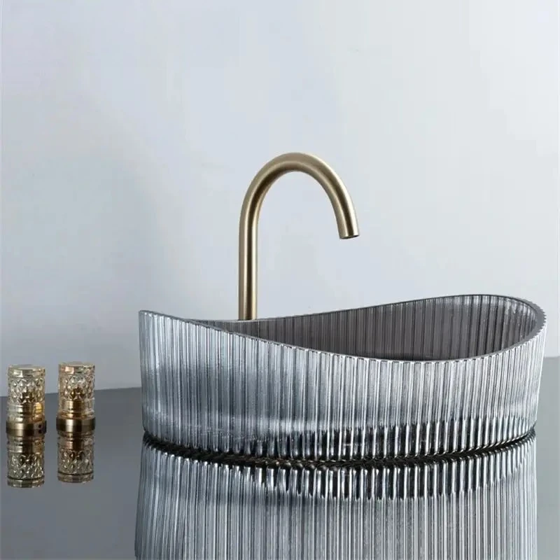 

Minimalist Style Elliptical Crystal Washbasin Flute Series Tabletop Basin Bathroom Washbasin