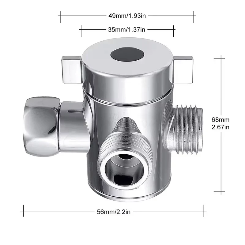 3 Way Adjustable Shower Head Diverter Valve 3 Mode Switch Adapter Brass G1/2 Inch Connector Bathroom Accessories