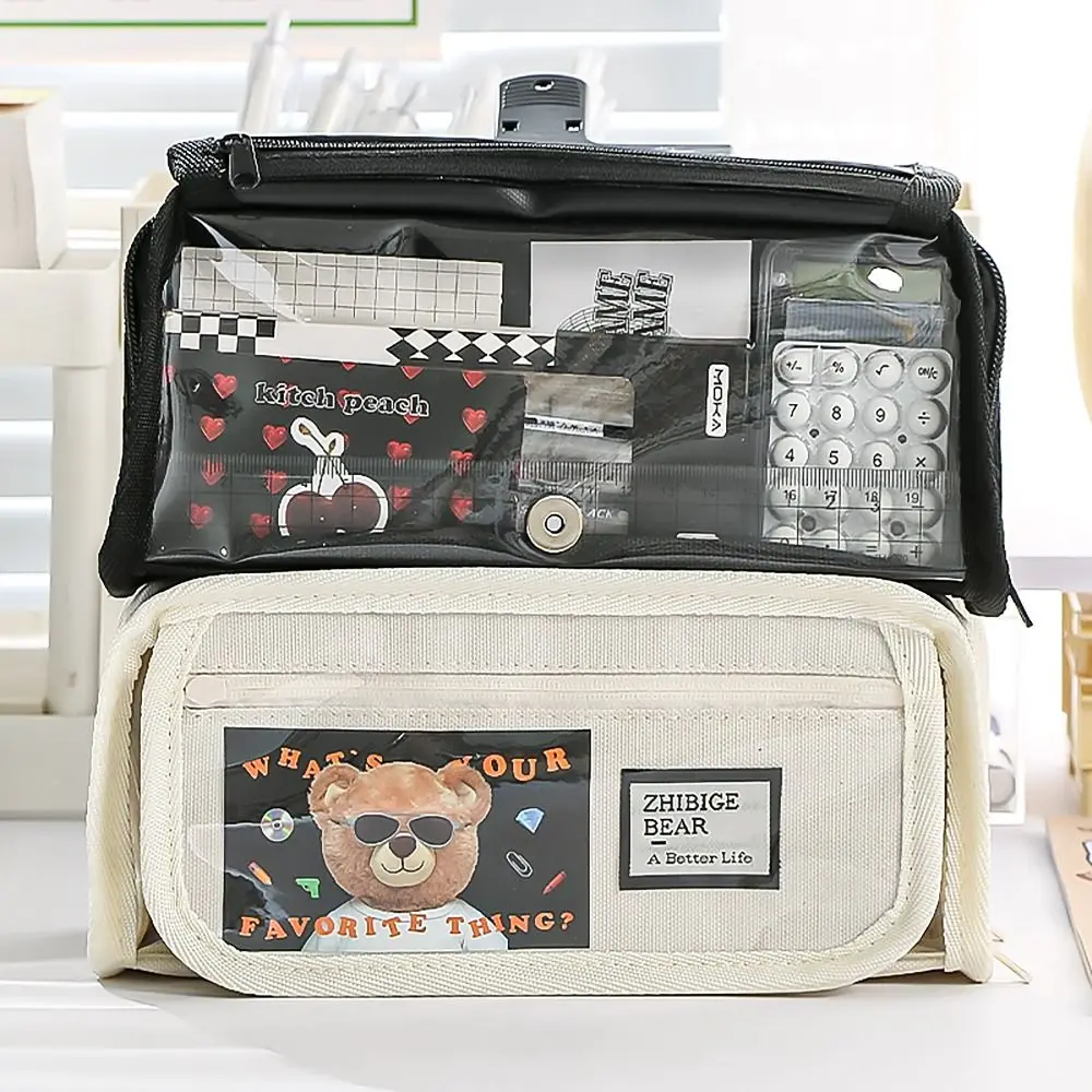 

6Layers Pencil Case Transparent Window Pen Slots Badge Pen Bag Multi-functional Mesh Pocket Stationery Storage Pouch