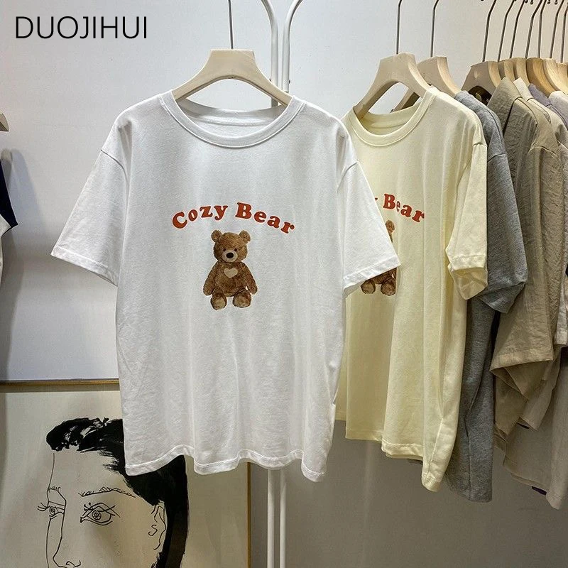 DUOJIHUI Summer Sweet Chicly Letter Printed Casual Female T-shirts Basic O-neck Fashion Simple Casual Spell Color Women T-shirts