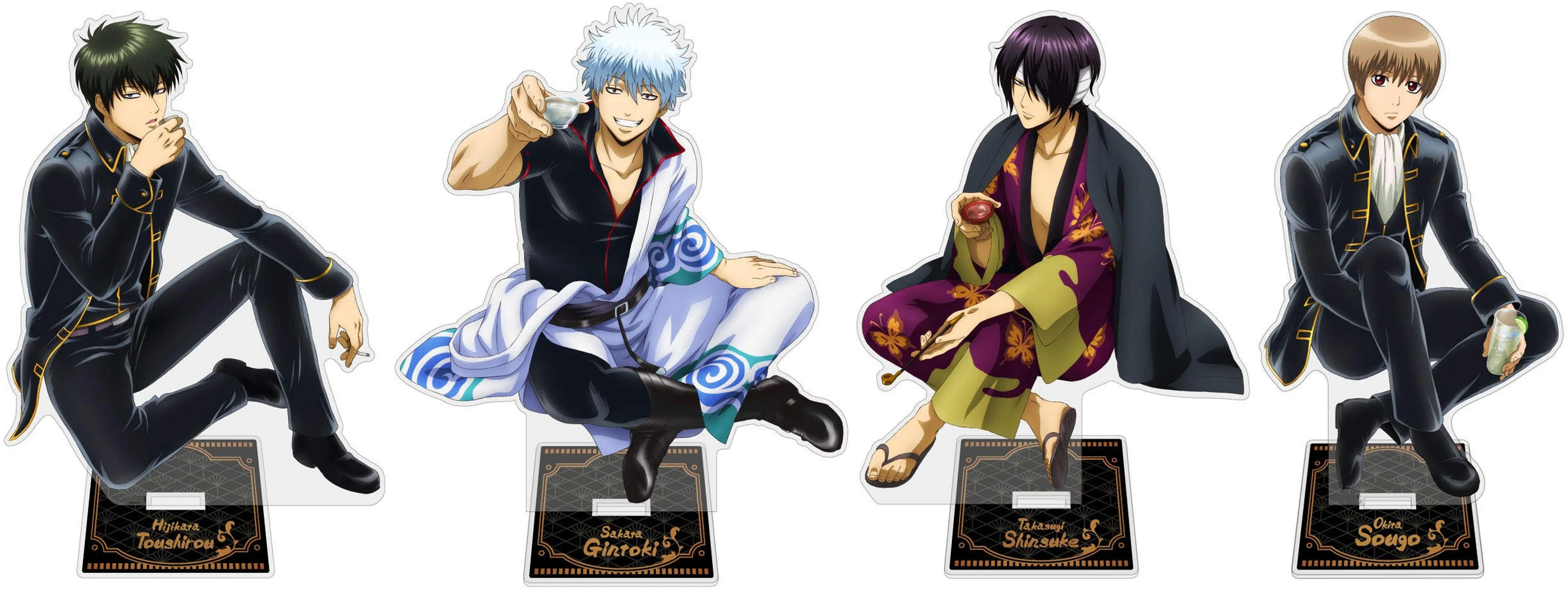 

Loen Anime Store GinTama Takasugi Okita Hijikata Gin-san Drink Ver Acrylic Characters Stand Desktop Decor Fans Gifts About 15cm