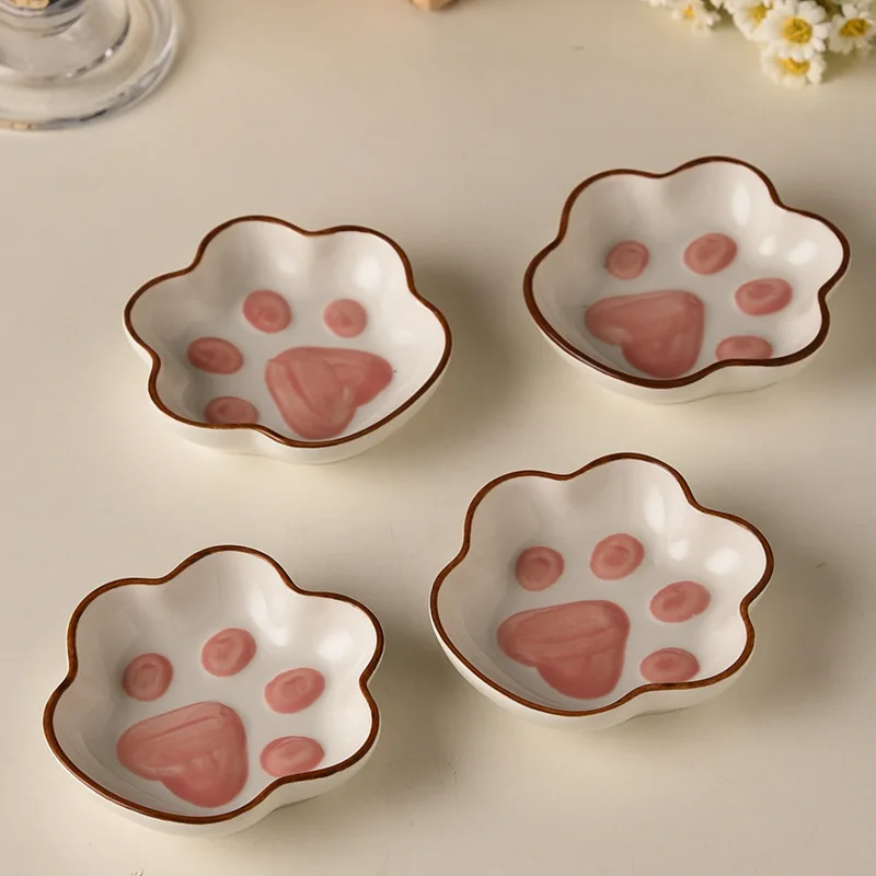 1 unidad de plato de cerámica con forma de pata de gato, diseño de dibujos animados, para postres, salsa de soja, frutas, condimentos y salsas, para el hogar