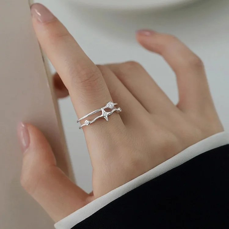 

925 Sterling Silver Open Finger Ring Elegant Opal Clear Flower Irregular Elegant for Women Jewelry Gift Dropship Wholesale