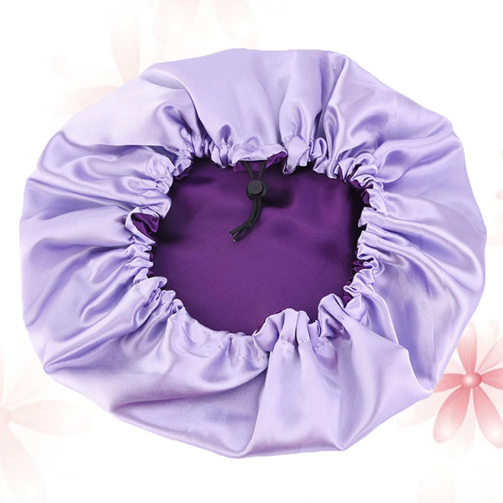 

Double-Layer Satin Sleeping Bonnet Purple Adjustable Elastic for Women Hair Protection Moisture Retain Woman Sleeping