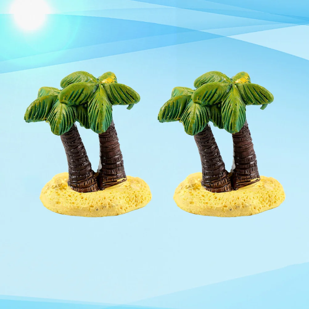 

2 Pcs Decor Desktop Decoration Sand Table Cake 5x4cm Green Miniature Coconut Tree