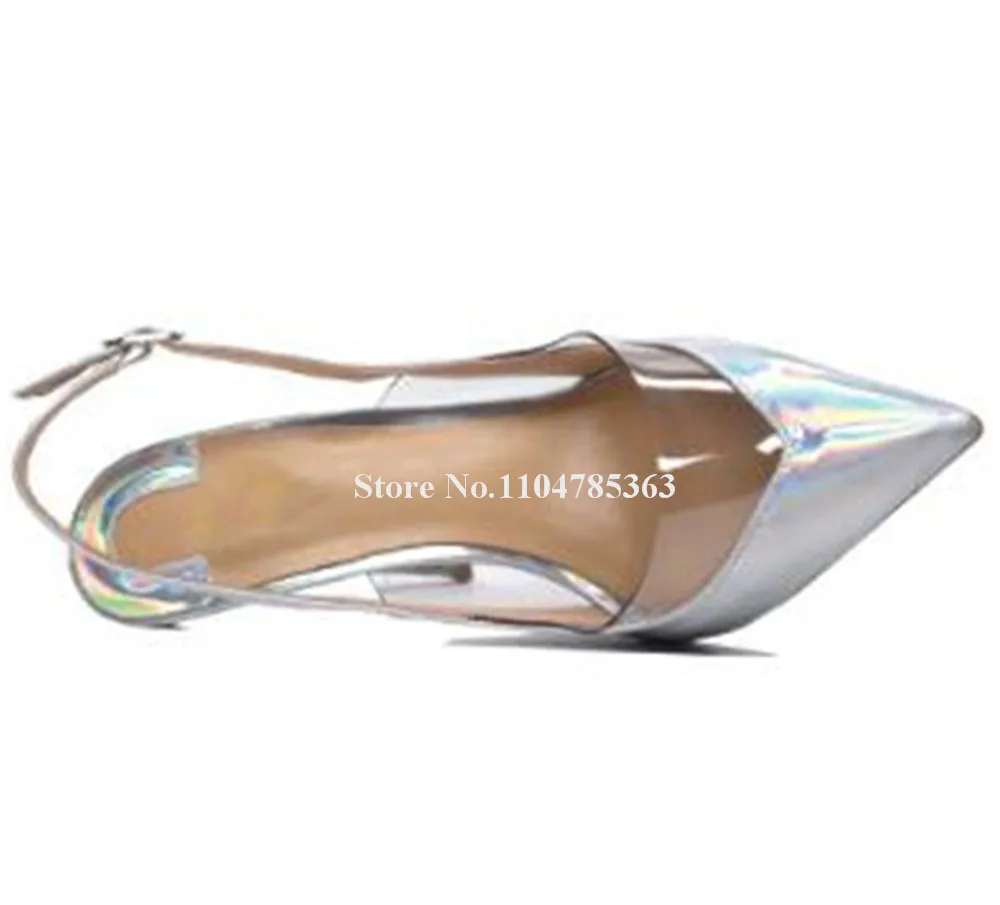 Shining Bling Bling Silver Patchwork Clear PVC Stiletto Heel Pumps Pointed Toe Transparent Thin Heel Wedding Heels Big Size