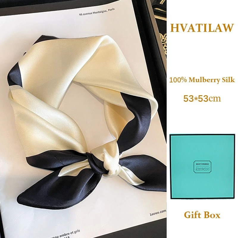 

Luxury High Quality 100% Mulberry Silk Scarf Women Hairband Fashion Square Shawl Ribbon Headband Neckerchief Bandana Gift Box