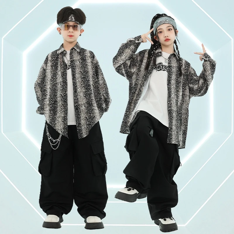 

Children Hip Hop Dance Costumes For Girls Loose Shirts Black Cargo Pants Streetwear Boys Jazz Modern Dance Clothing DQS17742