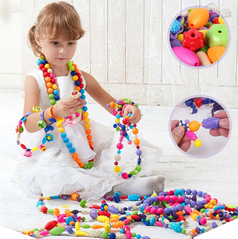 [Funny] DIY hand-made colorful string beads Children's Cordless Necklace bracelet jewelry educational toy for girl birthday gift