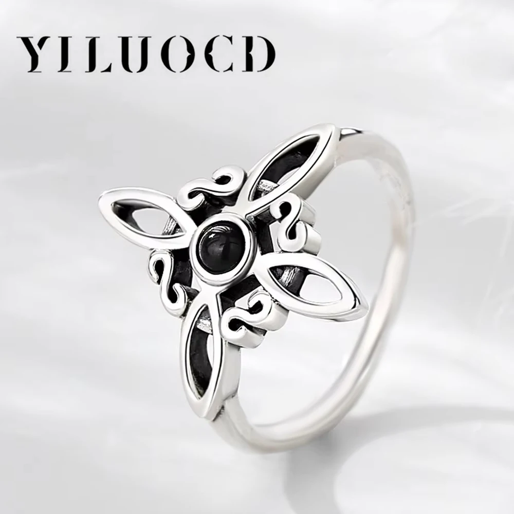 New European and American Gild Witches Knot Rings for Women Exquisite Obsidian Irish Celtic Knot Rings Witchcraft Jewelry Gift