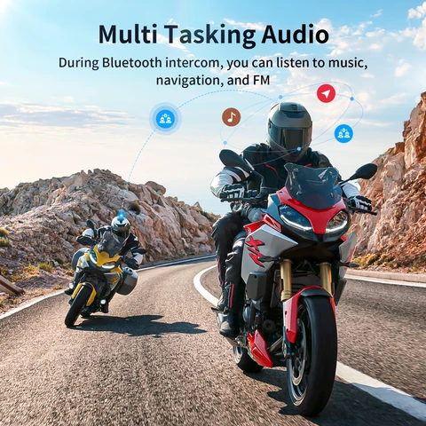 2 шт Fodsports FX7 Гарнитура для мотоциклетного шлема, сетчатая Bluetooth-гарнитура для шлема BT5.4, переговорное устройство,10 всадники 2000 м, FM-радио