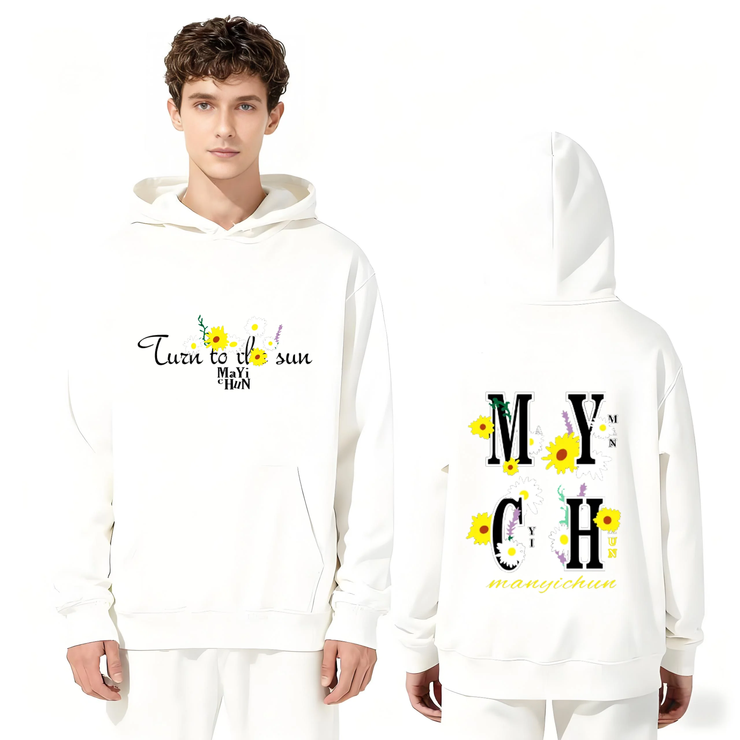 

330g Heavyweight MYCH Manyichun Sunflower Print Hoodie Turn To The Sun Comfortable Unisex Sweatshirt Streetwear For Men Women