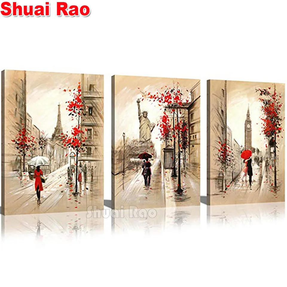 New 3 piece Diamond Painting Tower Statue of Goddess Big Ben Street Scenery Embroidery Home Decor Full Drill Rhinestone Picture