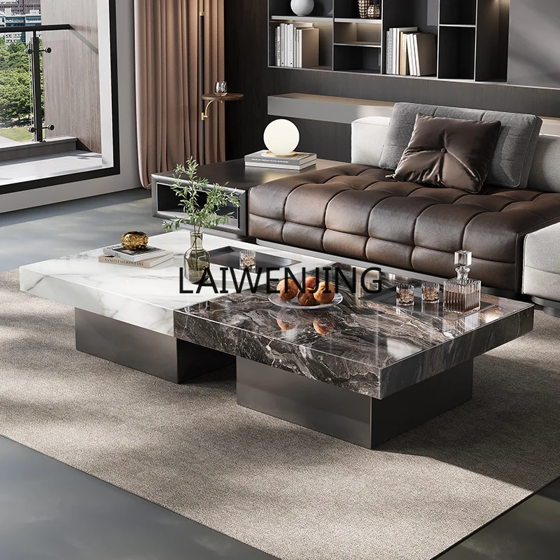 HLZ minimalista lastra di roccia tavolino leggero lusso semplice soggiorno domestico piccolo appartamento marmo quadrato alto e basso
