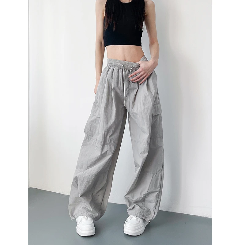 New Arrival Summer Women Pockets Patchwork Ankle-length Pants Casual Loose Elastic Waist Quick-drying Thin Straight Pants T177