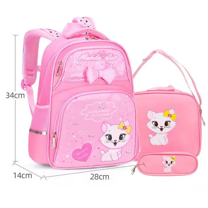 2024 Girls School Bags Fashion Orthopedic Primary Schoolbags Bagpack Cartoon Cat Print Princess Backpacks Kids Bookbags Mochila