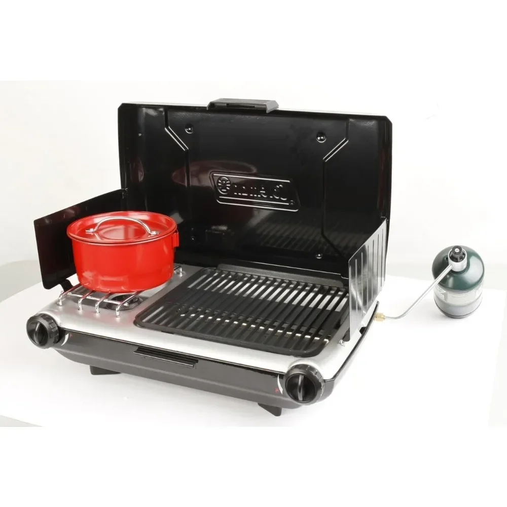 Camping Grills Tabletop  2-Burner Propane Grill & Stove for Outdoor Cooking with Adjustable,2-in-1 Camping Grill Stove