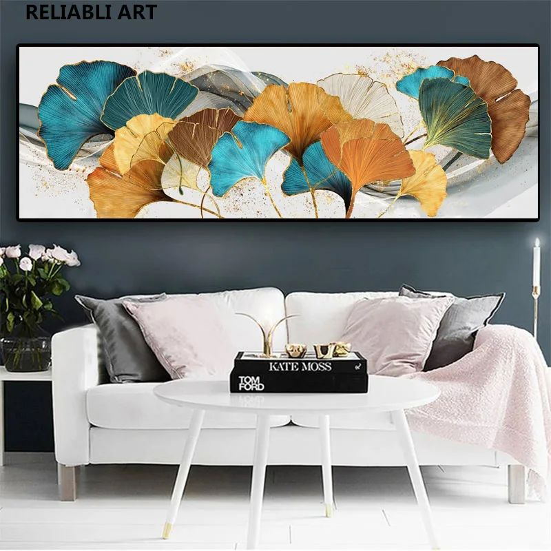 Nordic Picture Abstract Ginkgo Biloba Leaf Ribbon Poster，Canvas Prints，Wall Art Decorative Painting，Home For Living Room Decor