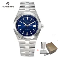 PARNSRPE-reloj mecánico de negocios para hombre, pulsera con movimiento NH35, esfera estéril, correa de caja de acero inoxidable, regalo, nuevo modelo