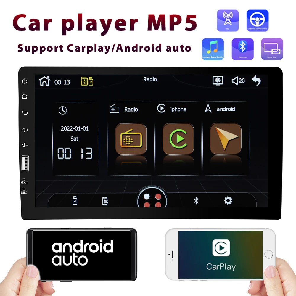 Podofo 9 ''1 Din Car Stereo Carplay Android Auto Car Radio Car MP5 Player BT FM Radio Receiver EQ Microphone Auto Electronics