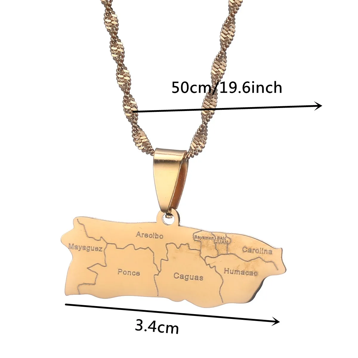 Puerto Rico Map With Cities Pendant Necklaces Gold Color PR Puerto Ricans Jewelry