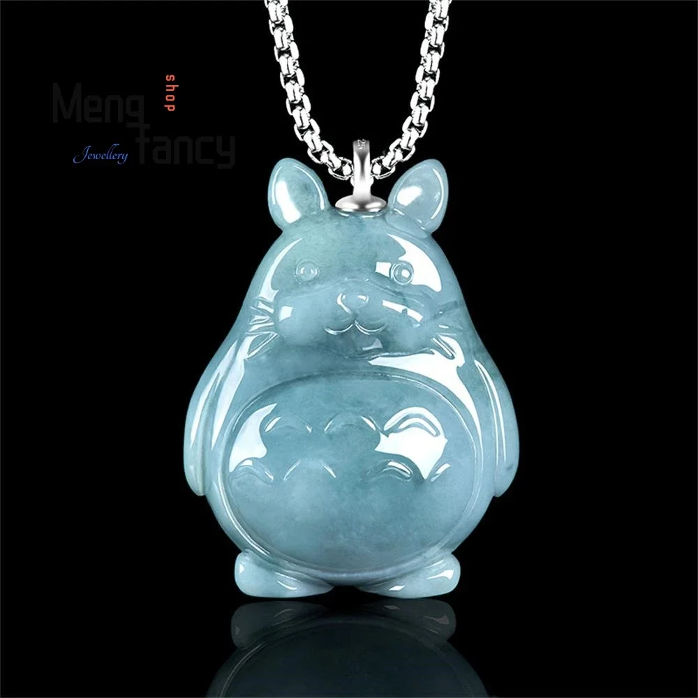 

Natural A-goods Jadeite Blue Water Three-dimensional Cat Cartoon Ice Jade Pendant Cute Exquisite Fashion Jewelry Holiday Gifts