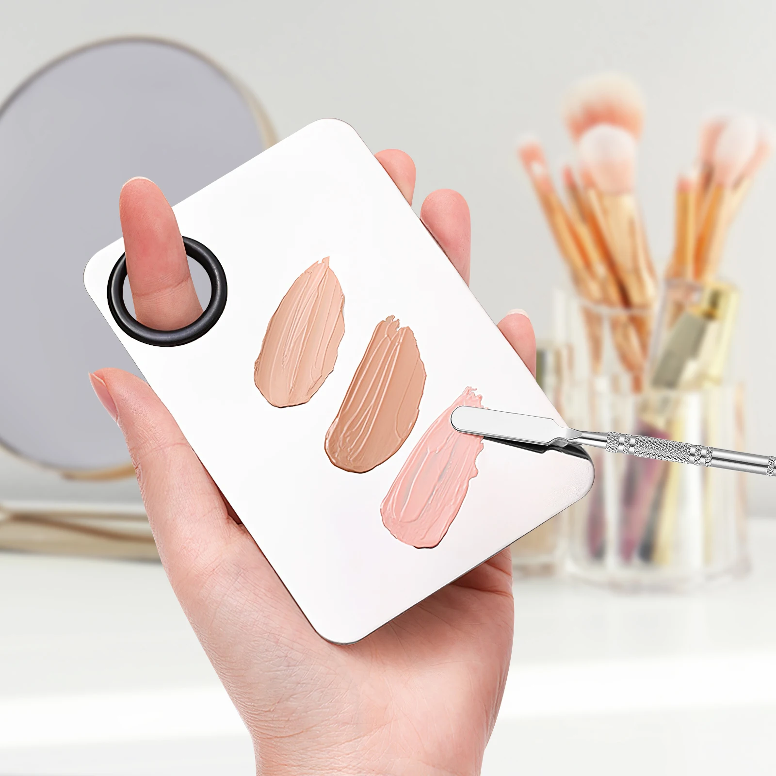 

Embossed Stick Color Palette Stainless Steel Makeup Mixing Tool Foundation Concealer Spatula Rod Long Lasting Easy Clean