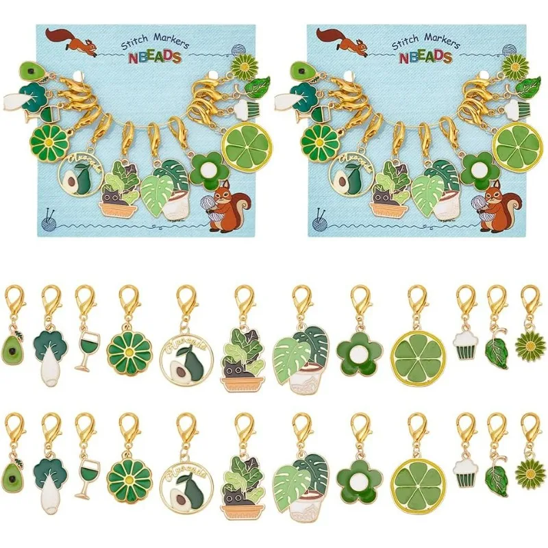 

24 Pcs Green Color Theme Stitch Markers, Enamel Crochet Stitch Marker Charms Removable Lobster Claw Clasps Locking Stitch