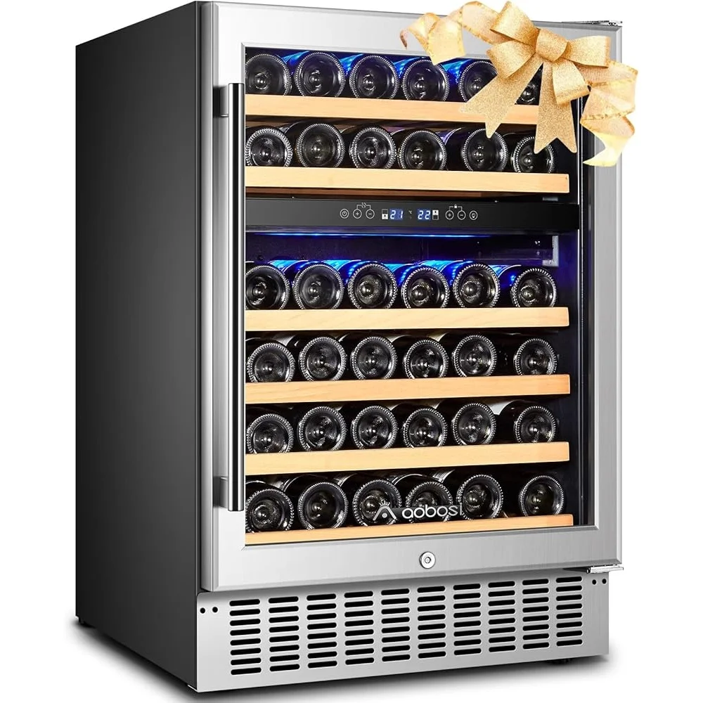 46 Bottles Dual Zone Wine Cooler Fridge Freestanding Built-in Refrigeration with Blue LED Light Quiet Compressor and UV