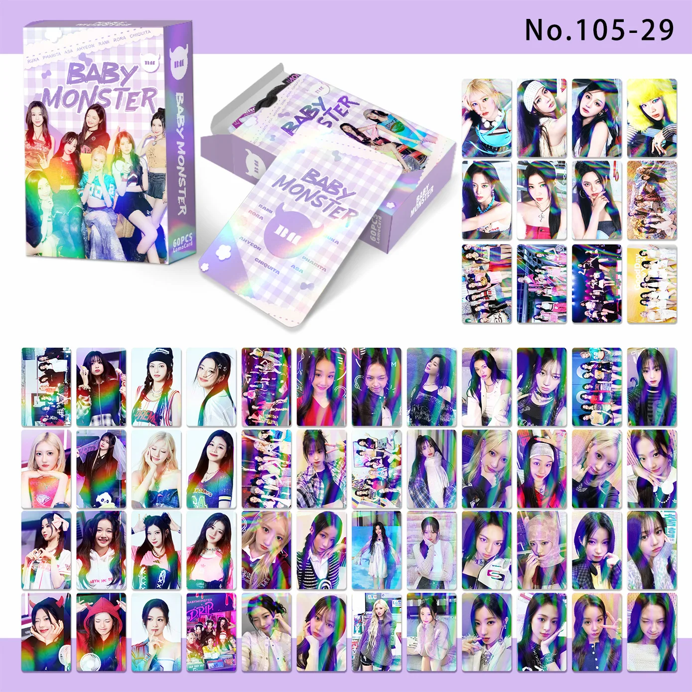 60 doppelseitige Laserkarten BABYMONSTER Lernkarten Grußkarten und LOMO Star Support Fotokarten auf Lager