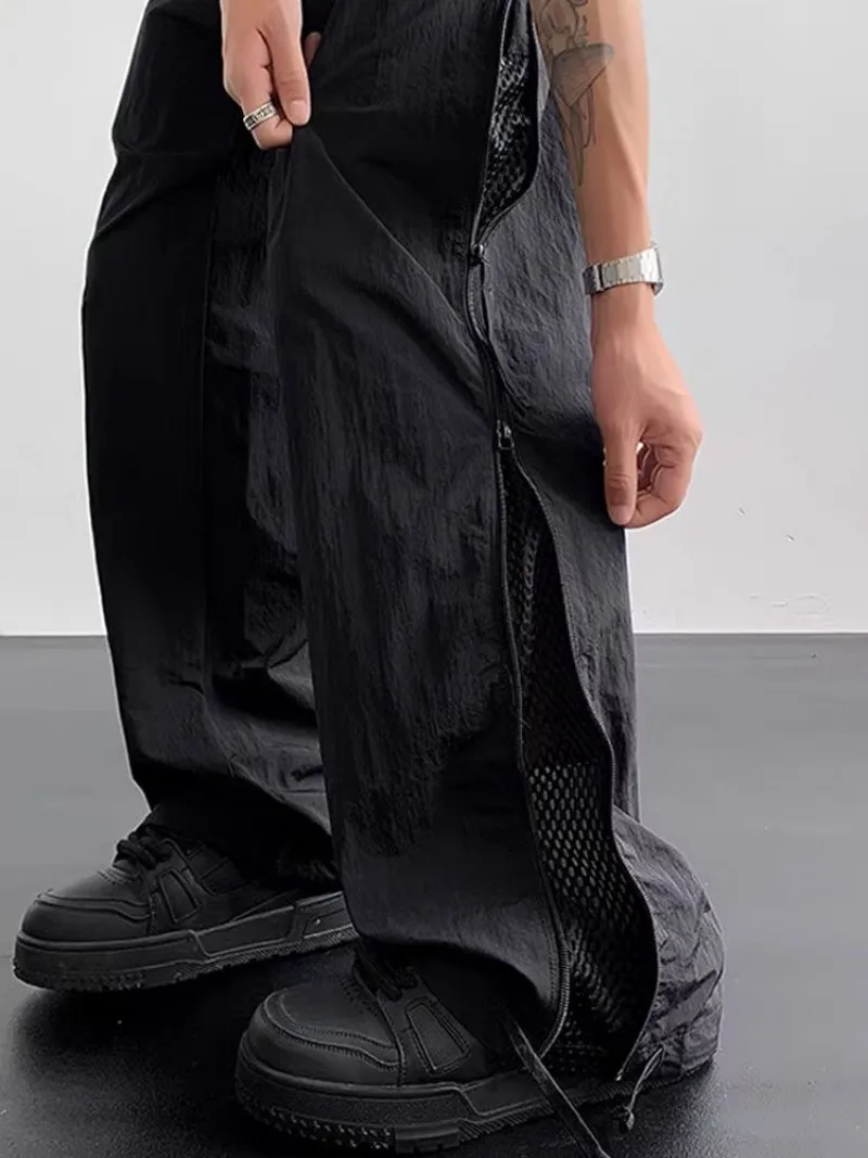 Pantaloni da paracadutista da atterraggio con cuciture a rete tuta sottile estiva pantaloni Casual con ricarica con cerniera americana pantaloni dritti larghi