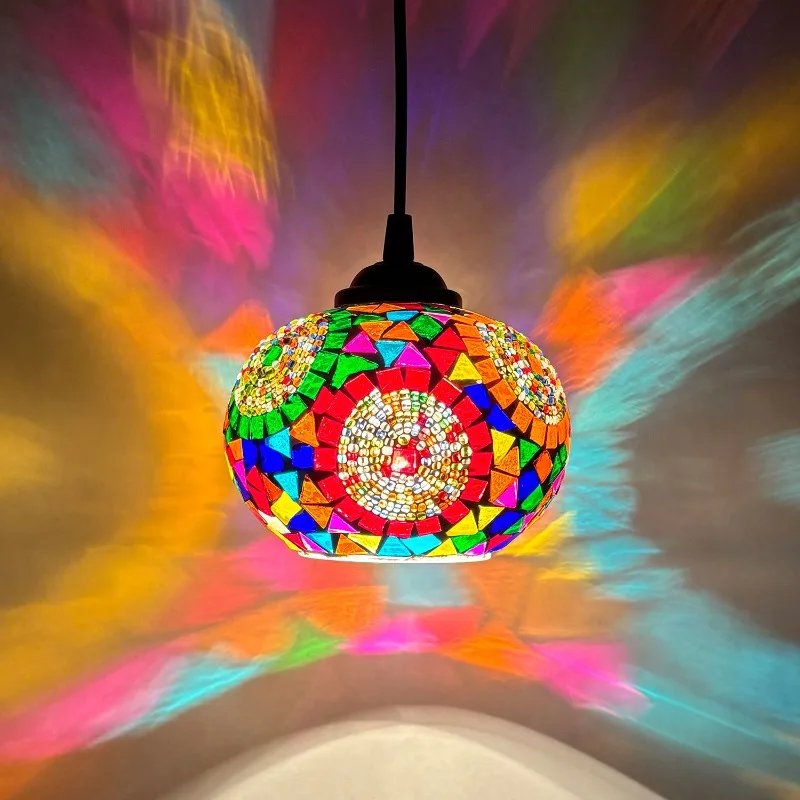 

Bohemian Bedroom Bedside Lamp European Bar Dining Aisle Balcony Light Mosaic Bar Small Pendant Lights