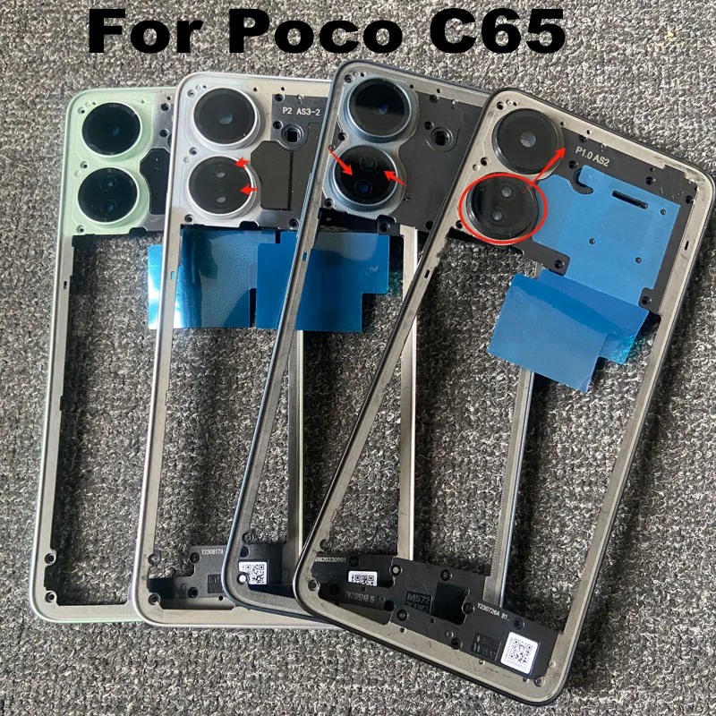 New For Xiaomi Poco C65 Middle Frame Front Bezel Back Housing Case Mid Plate Replacement