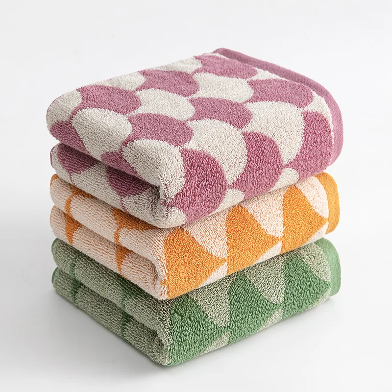 

2PCS Adult 100% Cotton Jacquard Geometric Fan Pattern Towel Set Bathroom Soft Absorbent Kids Face Towel 35X75CM Free Shipping