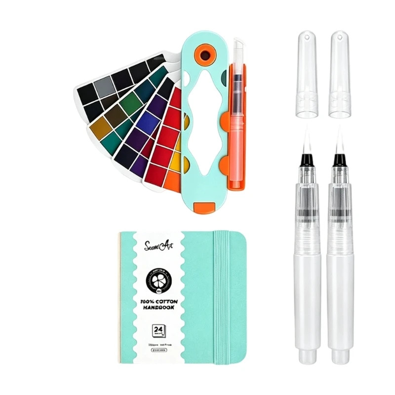 Watercolor Paint Set with Fan-Shaped Separated Color Pans for Water-Activated Wash Building, Art Practice and 896C