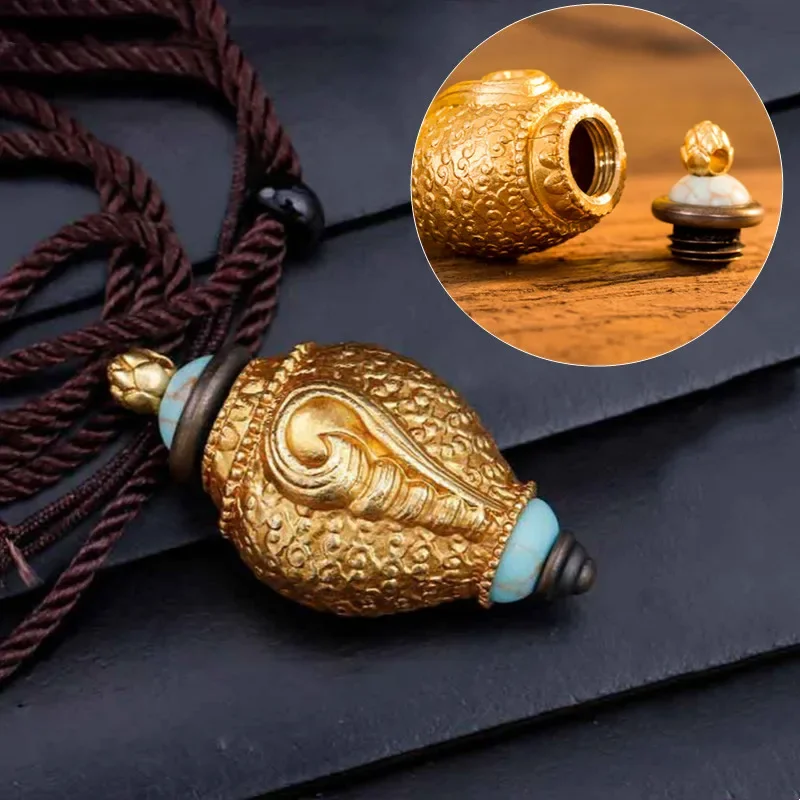 Brass Hollow Pendant Conch shape Locket Necklace Pill Bottle Urn Charms Jewelry Accessories High quality