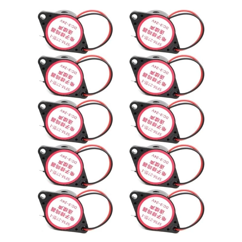 10-Unit SFM-27 Piezoelectric Buzzer Set, 100dB Continuous Sound Alarms Active Electronic Buzzer for Computers Timers