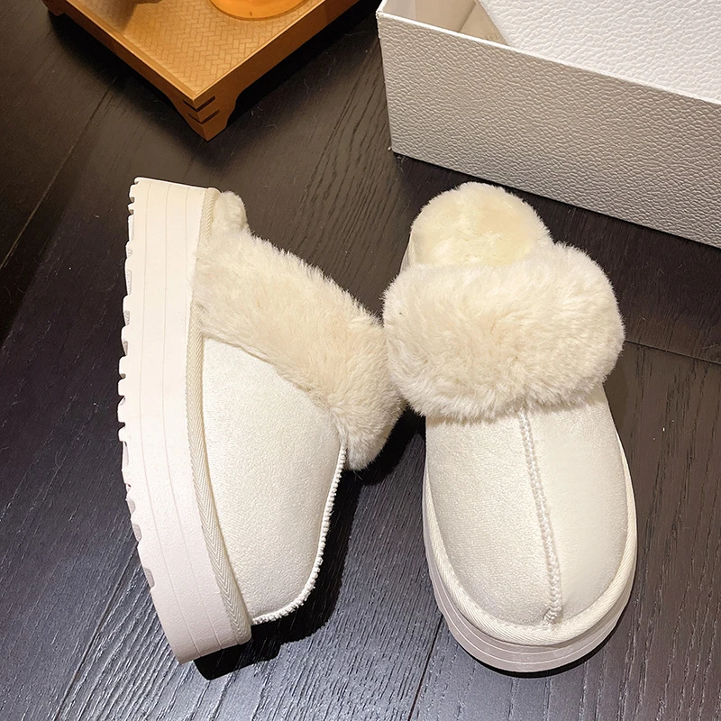 Women's Winter Warm Fur Booties round Toe Ankle Leather Slippers Designer Australian Platform Mini Boot Luxury Slip-On Shoes